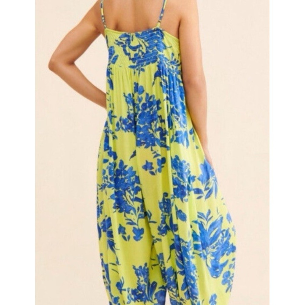 Anthropologie Vega Lounge Jumpsuit Women's XSP Blue Green Tropical Boho Casual - Picture 2 of 14